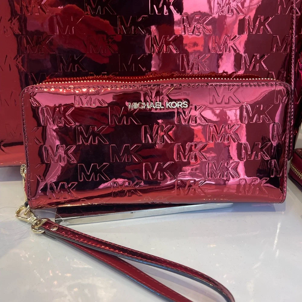 MICHAEL KORS Jet Set Lg Metallic Logo Debossed Continental Wallet Wristlet Phone - Picture 16 of 16